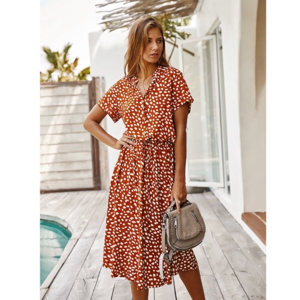 Rouge! Burnt orange dress